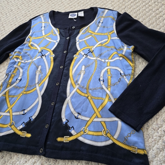 DG² by Diane Gilman Silk Blend Equestrian Print Cardigan Large - Picture 2 of 7